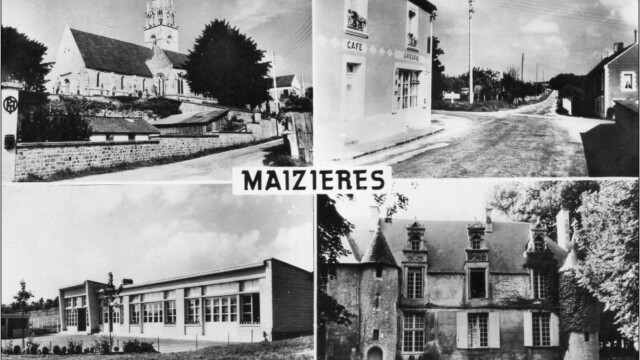 L'église, l'épicerie, l'école, le château de Fossard carte postale